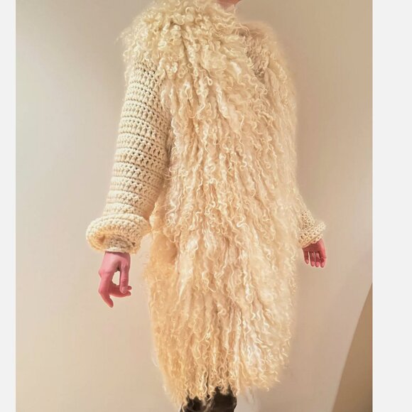 MARNI Knits Runway White Curly Wool Knit Coat Sweater Shaggy Sheep Fur Handmade - Picture 5 of 8